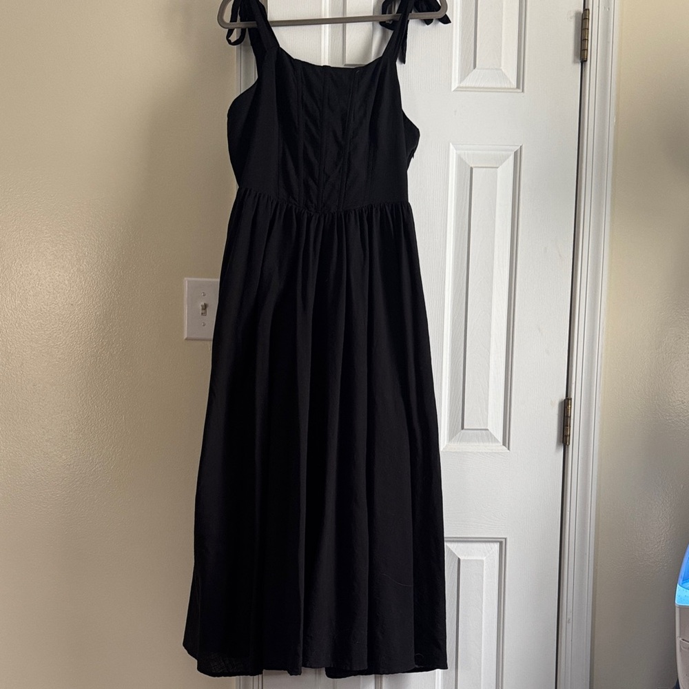 Black Cotton Blend Midi Dress